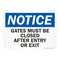 SmartSign-U9-1435-NA "Notice - Gates Must Be Closed After Entry Or Exit" Sign | Aluminum 10" x 14" - Black/Blue on White