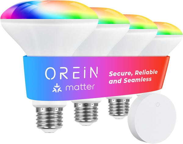 OREiN Matter Smart Light Bulb, BR30 Smart Bulbs with Remote 650LM 60W,