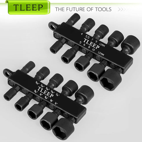 20 x Power Nut Driver Set for Impact Drill, SAE and Metric 1/4 Hex Head Drill Bit Set with 1/4" Double Hex Head L Type Wrench, Chrome Vanadium Steel Screwdriver Socket Set, Black Tool by TLEEP
