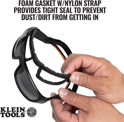 Klein Tools 60471 Safety Glasses, ANSI Z87.1+ Pro Full Frame Gasket Safety Glasses with Gray Lens, UV Protection