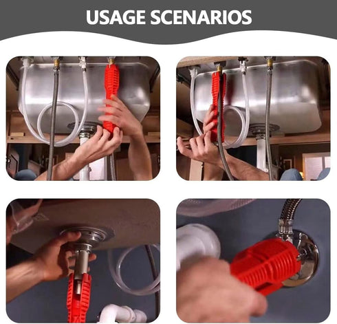 8-in-1 Faucet and Sink Installer Multi-purpose Wrench Tool for Bathroom, Kitchen Plumbing Repair (Red)
