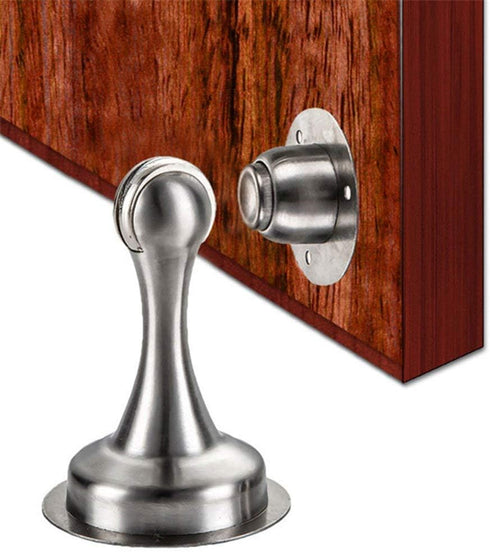 Magnetic Door Stopper - Stainless Steel Door Catch with Double-Sided Adhesive Tape, No Need to Drill (Silver-1 Pack)