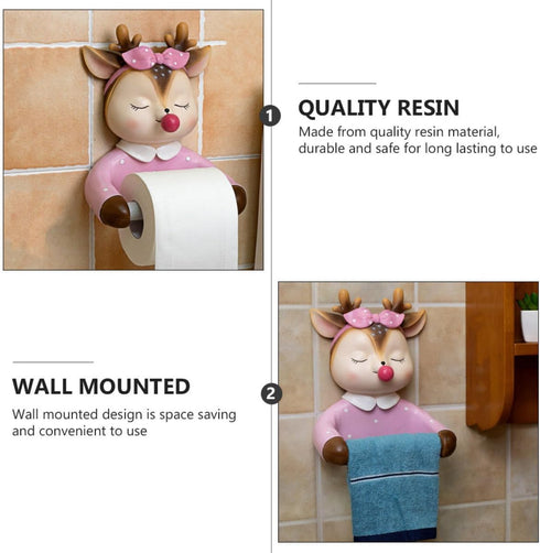 Ciieeo Cartoon Toilet Paper Holder Wall Mount, Cute Deer Tissue Rack with Storage Shelf, No-Drill Bathroom Accessory