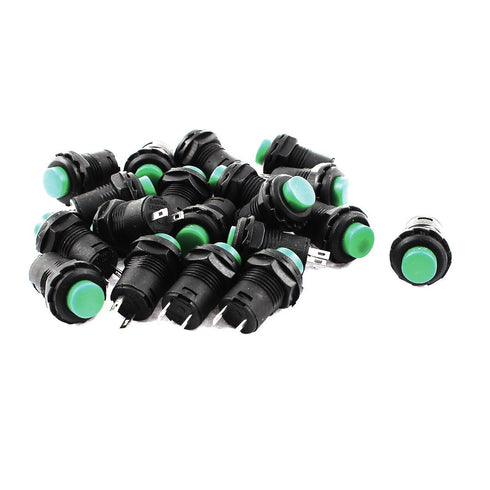 uxcell AC 250V/1.5A 125V/3A Momentary NO Green Round Cap Push Button Switch, 19pcs
