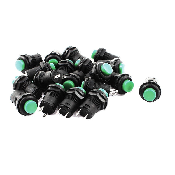 uxcell AC 250V/1.5A 125V/3A Momentary NO Green Round Cap Push Button Switch, 19pcs