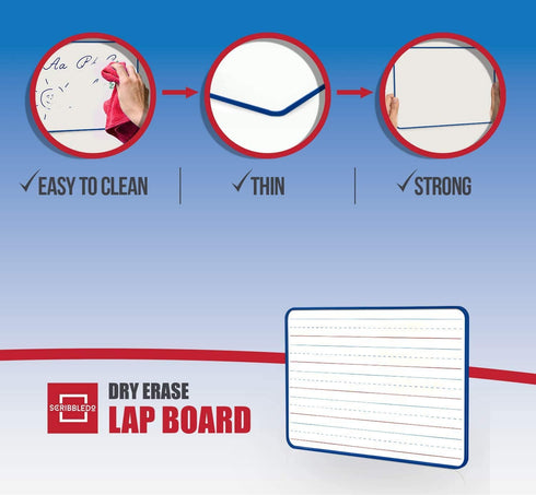 Magnetic Double Sided Dry Erase Board, 9" x 12" Small White Board, Ruled Blank Blue Framed Mini for Kids School Home
