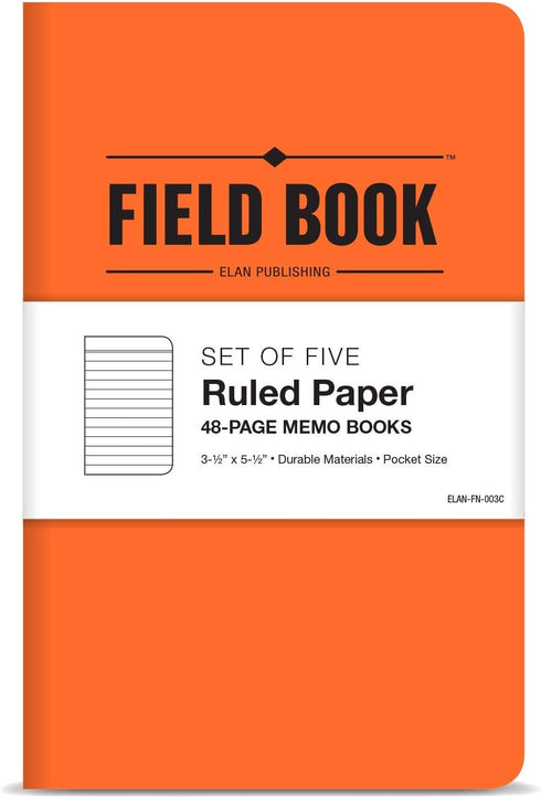 Elan Publishing Company Field Notebook/Pocket Journal - 3.5"x5.5" - Orange - Lined Memo Book - Pack of 5 by Elan Publishing Company