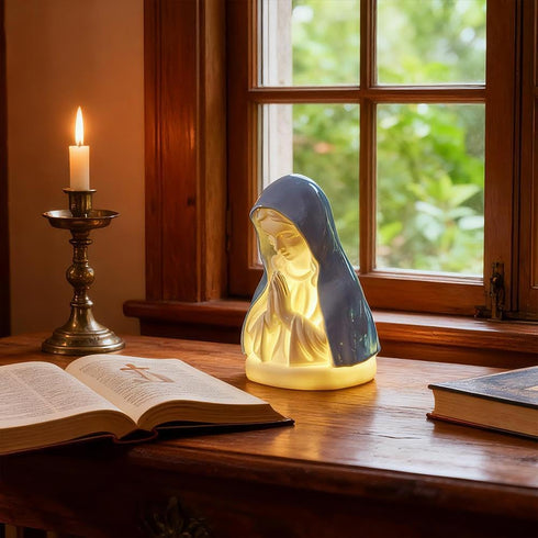 Generic Virgin Mary LED Devotional Table Lamp,Virgin Mary Prayer Night Light,Elegant Religious Statue Lamp,Handmade