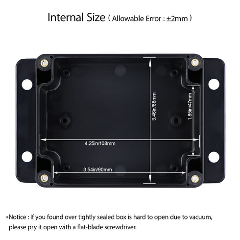 Junction Box IP65 Waterproof Dustproof ABS Plastic Electric Project Enclosure with Fixed Ear, Black, 4.5x3.5x2.2 inch