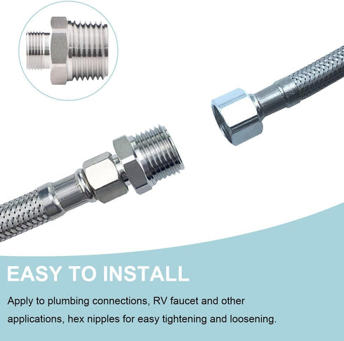 RV Faucet Adapter 1/2 to 3/8 Reducer Faucet Supply Line Adapter Compression Fitting Compatible with Plumbing Water Hose