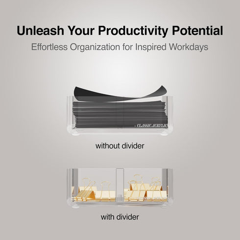 Clear Desk Accessories for Office, Modern Organizer with Removable Divider for Acrylic Paper Clips & Key Holder