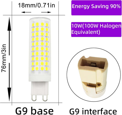 G9 Led Light Bulb 100W Halogen Equivalent Daylight White 10W 6000K 1000 Lumen AC 110v 120v Bedroom Lamp Pack of 4 by LIENNGKE