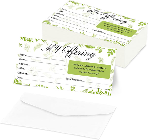 Church Offering Envelopes for Donations, 6.42 x 3.23 Inch Tithe Envelopes for Non-Profit Organizations (Leaf Style, 200)