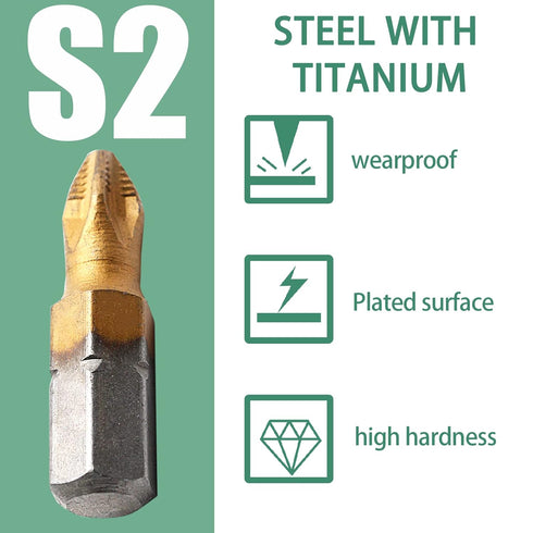 10Pcs PH2 Anti Slip Screwdriver Bit Set, 1/4 Inch Hex 25mm Length Titanium Magnetic Drill Bits for Electric Screwdriver