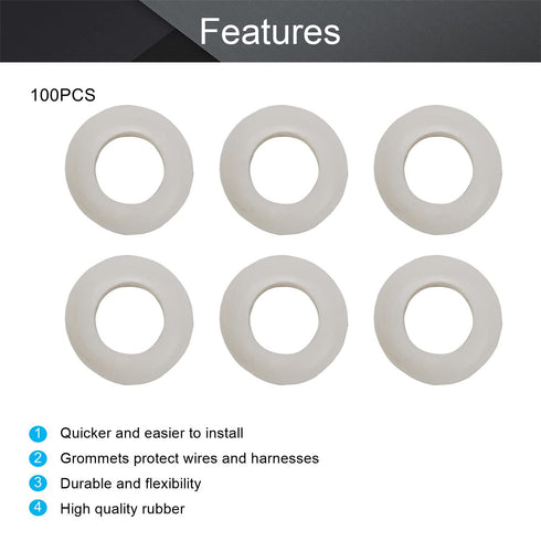Fielect 100Pcs Rubber Grommet, 10mm Inner Dia, Oil Resistant Armature Rubber Grommets for Wiring Cable