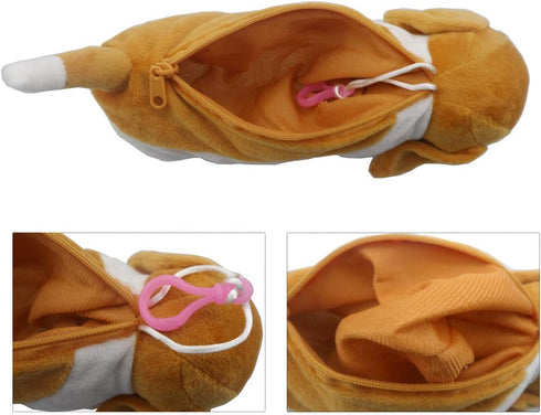 Plush Animal Stationery Cartoon Cute Dog Pencil Case for Teen Girls and Cosmetic Bag, 1 Pack, Color Brown White