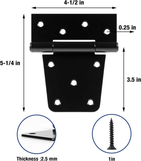 6 Pack 3.5"x 4.5 Inch Fence Gate Hinges Heavy Duty for Wooden Fences Shed Barn Door Hinges Black Exterior Outdoor