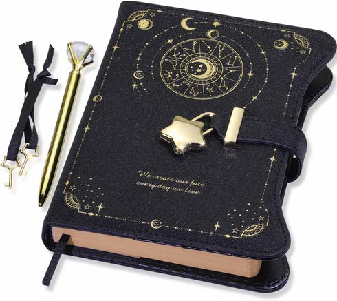 Diary with Lock and Keys for Girls, 360 Kraft Pages Journal, B6 Refillable Notebook with Pen and Bookmark