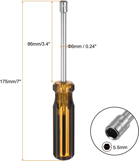Metric Hex Nut Screwdriver 5.5mm Carbon Steel Ergonomic PVC Grip Non-Magnetic Socket Wrench Screwdriver Hand Tool for Automotive Maintenance Home Improvement.
