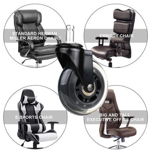 Upgrade 2.5" Chair Caster Replacement Wheel - Heavy Duty Universal Set of 5 for Hardwood Floor and Carpet