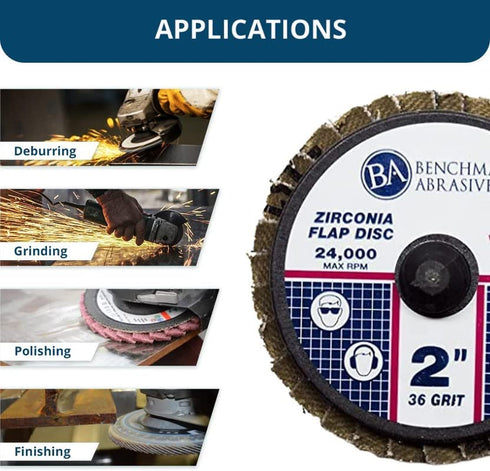 Benchmark Abrasives 2" Quick Change Zirconia Flap Disc Grinding Wheel - Pack of 10, 40 Grit for Finishing