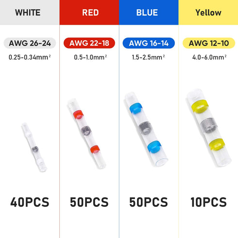 TICONN 150 PCS Waterproof Solder Seal Wire Connectors, Heat Shrink Butt Splice Electrical Terminals
