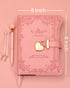 Diary with Lock and Keys for Girls – 360 Gold Edged Pages, B6 Refillable Notebook, Garden Pink, with Pen and Bookmark