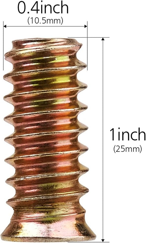 40Pcs Anwenk 1/4"-20 x 25mm Furniture Screw-in Nut, Threaded Wood Inserts with Hex Spanner