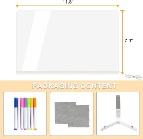 LED Note Board with Colors - Acrylic Light Up Dry Erase Board with Stand, Glow Memo Message Board with 7 Colors