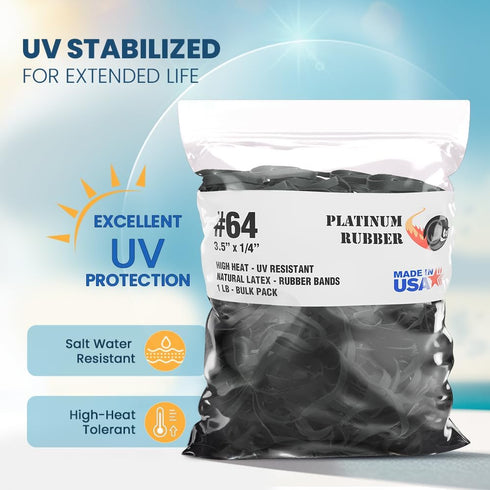 Black High Heat UV Resistant #64 Platinum Rubber Crepe Band - Large Premium Fishing Rubberbands Made in USA (3 1/2" x