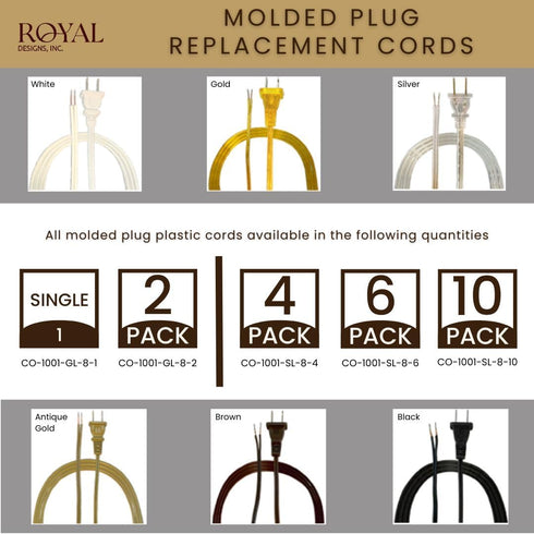 Royal Designs, Inc. 8 Dimmer SPT-1 CO-1001D-BLK-8-1, Foot Replacement Lamp Cord with Molded Plug and Rotary Switch