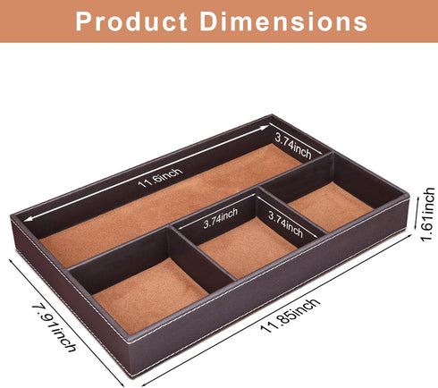 KINGFOM Pu Leather Desk Organizer Tray, 4 Compartment Storage Supplies Drawer Tray for Key, Wallet, Phone