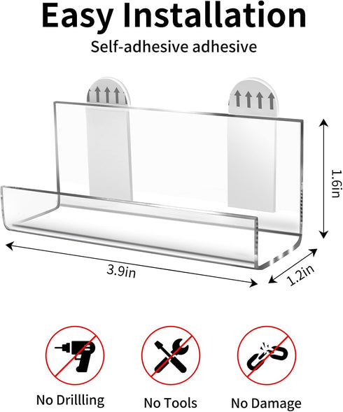 6Pcs Album Vinyl Record Display Shelf Wall Mount No Drill, Self Adhesive Clear Acrylic Holder, Invisible Floating