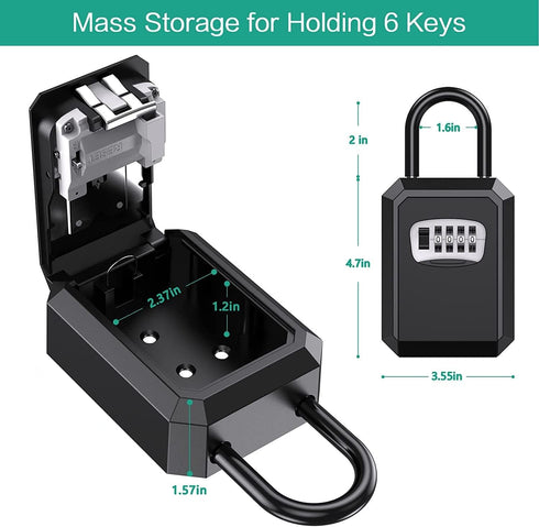 ORIA Upgraded Key Lock Box, 4 Digit Combination Lock Box with Shackle, Wall Mounted Weatherproof Key Safe