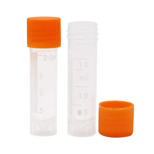 100 Pieces 2ml Plastic Graduated Vial Tube with Screw Caps, Small Test Sample Storage Container for Lab