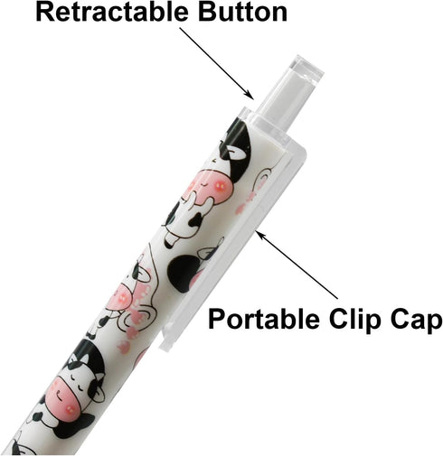 Maydahui 12Pcs Cartoon Milk Cow Eternal Pencils - Retractable HB 0.5mm Cow Print Everlasting Pencils
