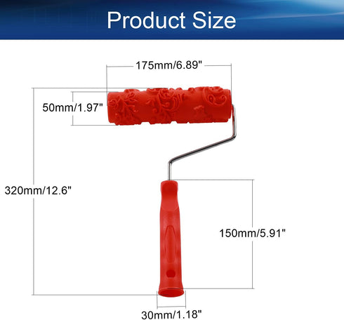Auniwaig Embossing Rubber Paint Roller Brush - Red 12.59 Inch for Household Wall Painting, DIY Art Tools