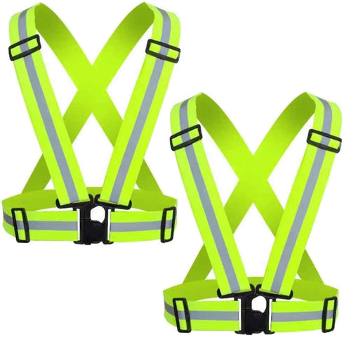 Reflective Safety Vest 2pcs, High Visibility Adjustable Straps for Outdoor Jogging, Cycling, Walking