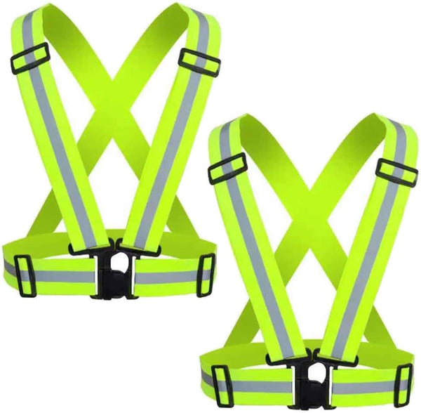 Reflective Safety Vest 2pcs, High Visibility Adjustable Straps for Outdoor Jogging, Cycling, Walking