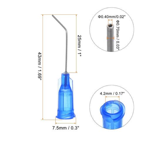 24pcs Blunt Tip Dispensing Needle 22 Gauge 1 Inch Screw Interface Bent Flow Design Bent Dispensing Tips with Luer Lock for Adhesive Glue Dispensing, Blue