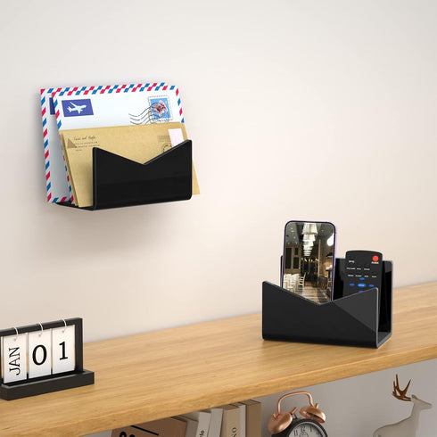 Richboom Black Acrylic Mail Holder, Envelope Holder for Desk Countertop, Letter Holder for Home Office School