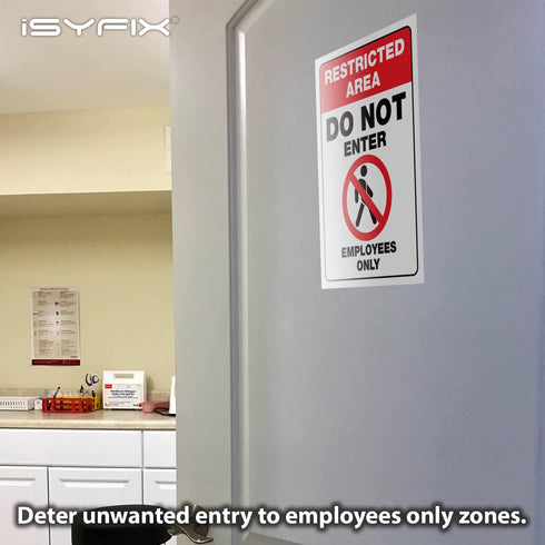 iSYFIX Restricted Area Stickers – 2 Pack 10x7 Inch – Do Not Enter, Employees Only Signs