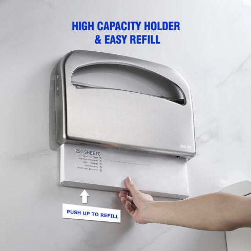 Commercial, 304 16-Inch Toilet Seat Cover Dispenser Wall Mount Half Fold Toilet Seat Cover Dispenser, Stainless Steel