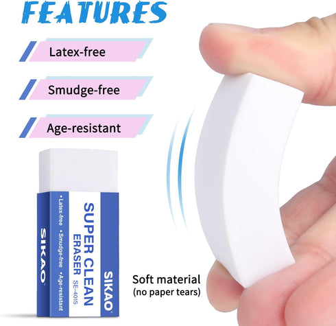 Sikao 12 Pack Pencil Erasers for Kids - White Erasers Bulk, Art Erasers for Drawing, Office School Supplies