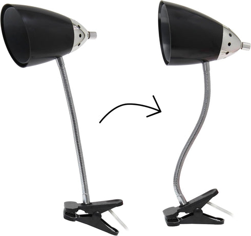 LD1097-BLK 17.5" Simple Designs Sleek & Flossy Adjustable FlexiClip Desk Lamp, for Office, Bedroom, Living Room, Black