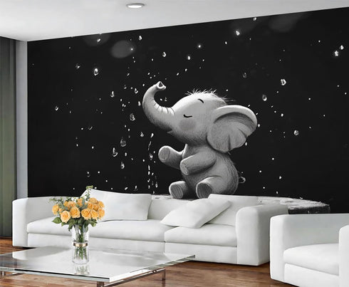 LEPUICI 78.7" 55.1" Cute Baby Elephant Mural Wallpaper, Bathtub Elephant Wall Mural, Photo Print Wallpaper for Kids