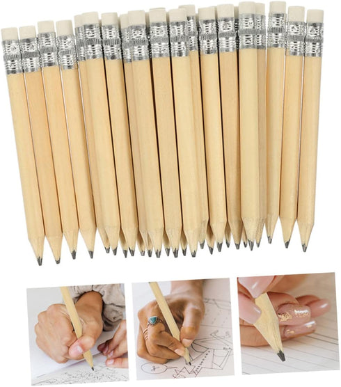Ciieeo Woodcase Pencils 35pcs Mini Short Pencil Mini Golf Mini Pencils Mini Erasers Wood Color Wooden Eraser Erasable Pencils by Ciieeo