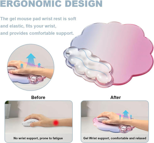 Set Gel Wrist Rest and Cloud Mouse Pad Support for Keyboard and Mouse - Ergonomic Pink Keyboard Wrist Pad for Typing