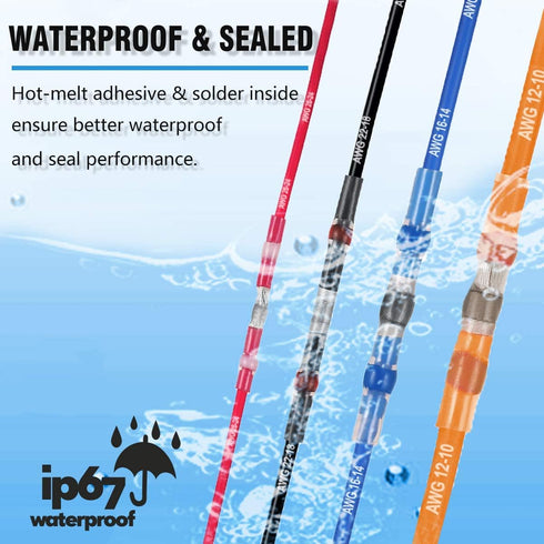 Sopoby 250PCS Solder Seal Wire Connectors, Waterproof Self-Solder Heat Shrink Butt Splice Terminals for Automotive (7