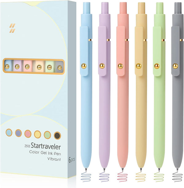 FIOVER Colored Pens, 6 Pack Colorful Gel Pens, Quick-Dry 0.7mm Medium Point